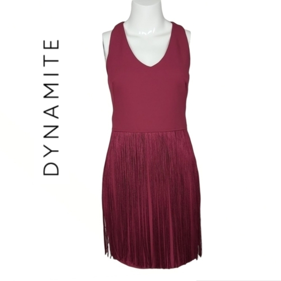 DYNAMITE burgundy fringed dress - Picture 1 of 11
